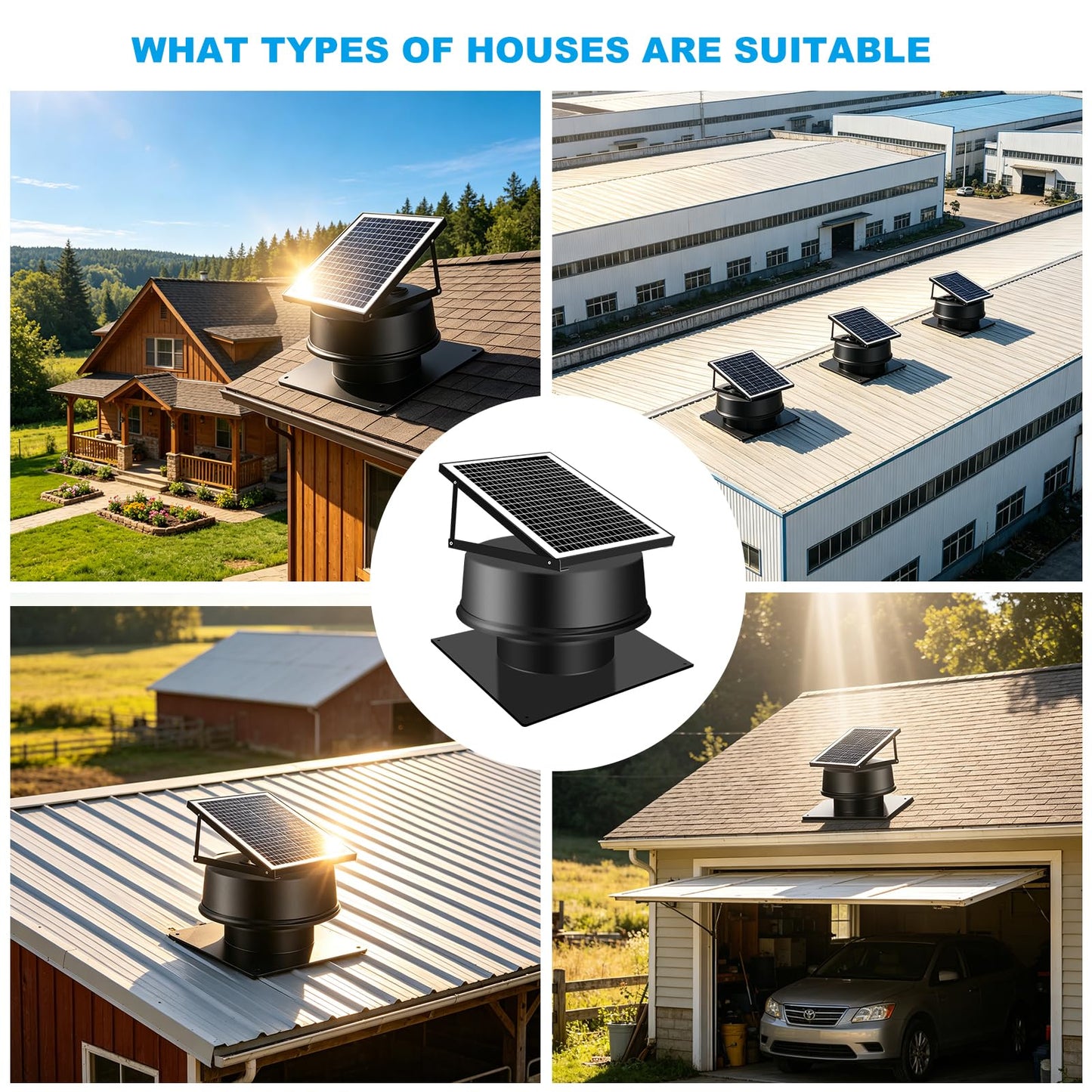 Bsteciar 42W Solar Attic Fan with Thermostat and Remote Contorl 2100 CFM Solar Roof Exhaust Fan – Solar Powered + DC Compatible, Low Noise Weatherproof Ventilation for Home, Garage, Shed, Warehouse