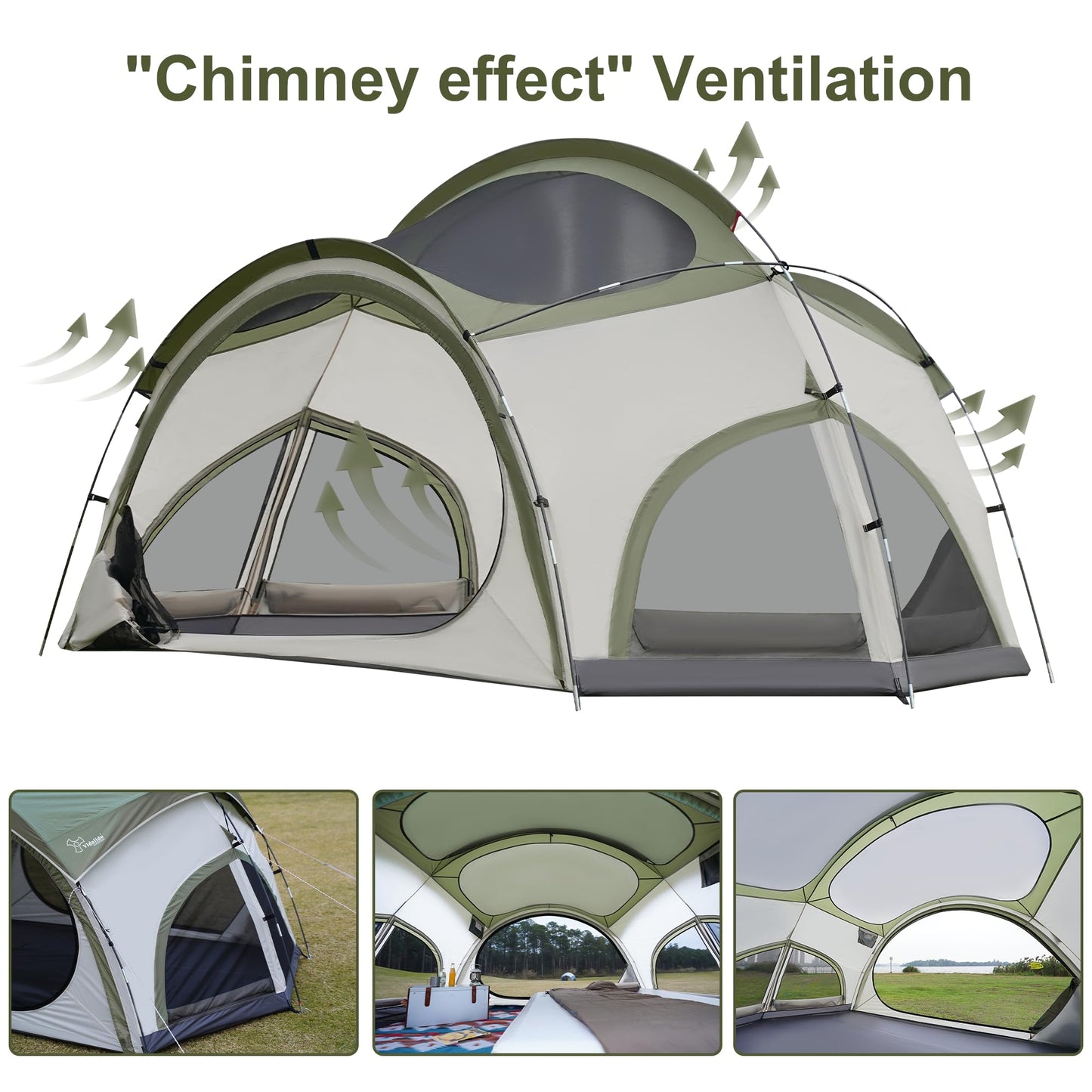 Vidalido 3-4 Person Camping Tent with 2 Large Mesh Door 4 Mesh Window Family Tents, Double Layer Waterproof Portable Easy Setup Camp Tent, Canvas Dome Tents for Camping Outdoor Hiking and Backpacking