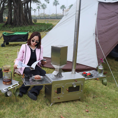Large Outdoor Camping Stove with oven Portable Tent Stove With Pellet Stove Burner Chimney Pipe