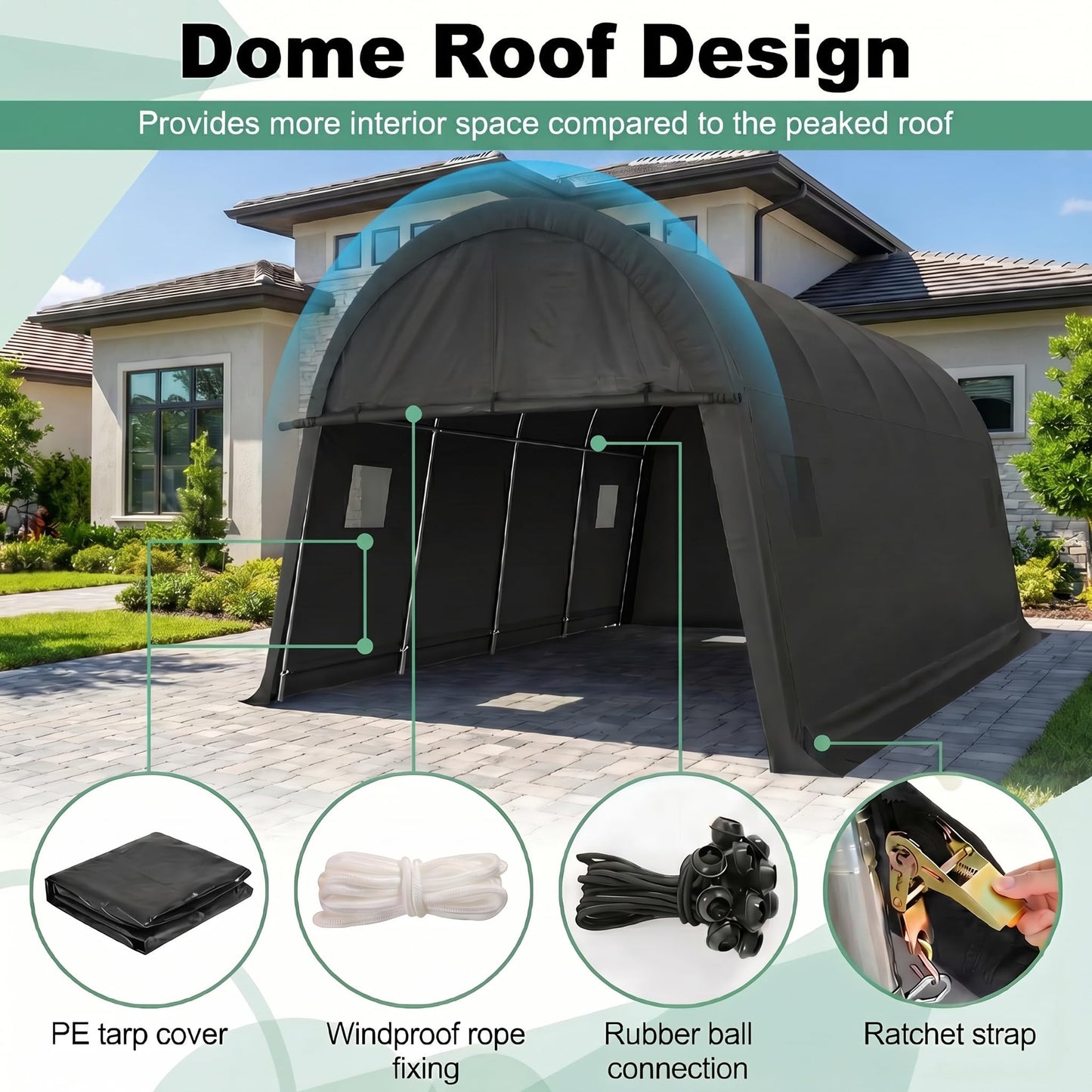 COBIZI Carport 10x20 FT Heavy Duty Portable Garage Storage Shelter Shed with All-Steel Metal Frame & Vents, Round Style Outdoor Storage Shed for Car, Truck, Boat, Patio Furniture Anti-Snow Waterproof