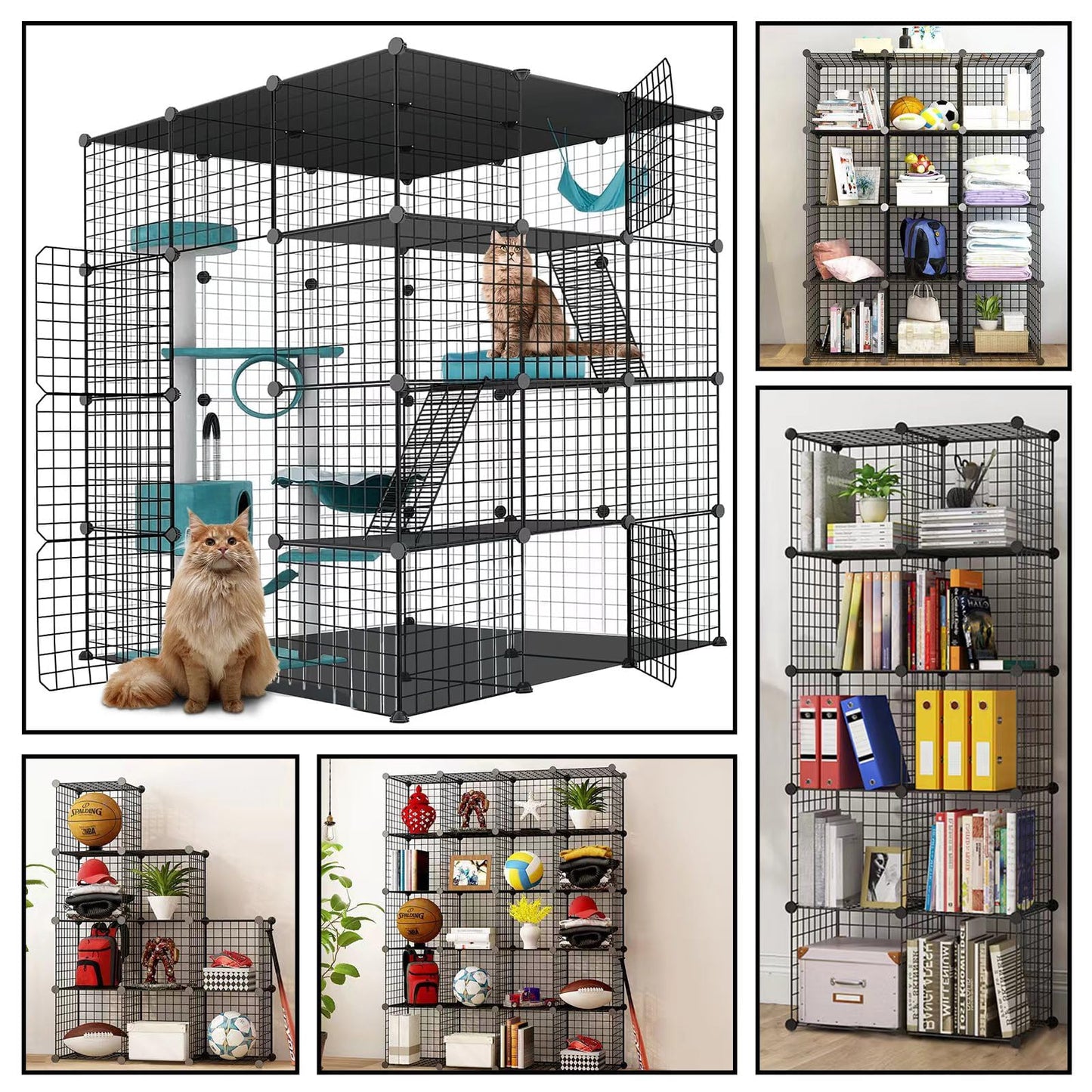 Large Cat Cage Enclosure Indoor DIY Cat Playpen Pet Home Small Animal House Detachable Metal Wire Kennels Crate Large Exercise Place Ideal for 1-4 Cat (Black, 41.3" Lx41.3 Wx55 H, 1)