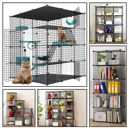 Large Cat Cage Enclosure Indoor DIY Cat Playpen Pet Home Small Animal House Detachable Metal Wire Kennels Crate Large Exercise Place Ideal for 1-4 Cat (Black, 41.3" Lx41.3 Wx55 H, 1)