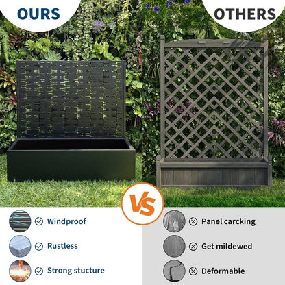 Privacy Planters for Patio, Metal Raised Garden Bed with Trellis and Privacy Screen, 46" x 45" x 15" Planter Box with Drainage Holes for Climbing Plants, Vegetables, Vines, Outdoor Backyard Black