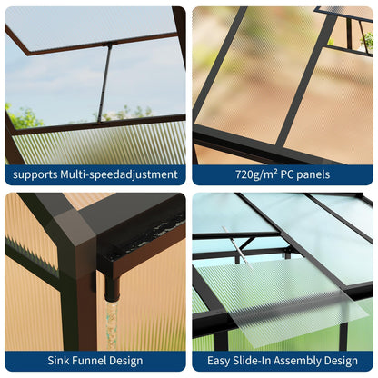 6x10 FT Greenhouse for Outdoors, Polycarbonate Greenhouse with Roof Vent, Ground Nails, Lockable Push Door, Aluminum Large Walk-in Green House for Outside Garden Backyard, Patio, Lawn, Black