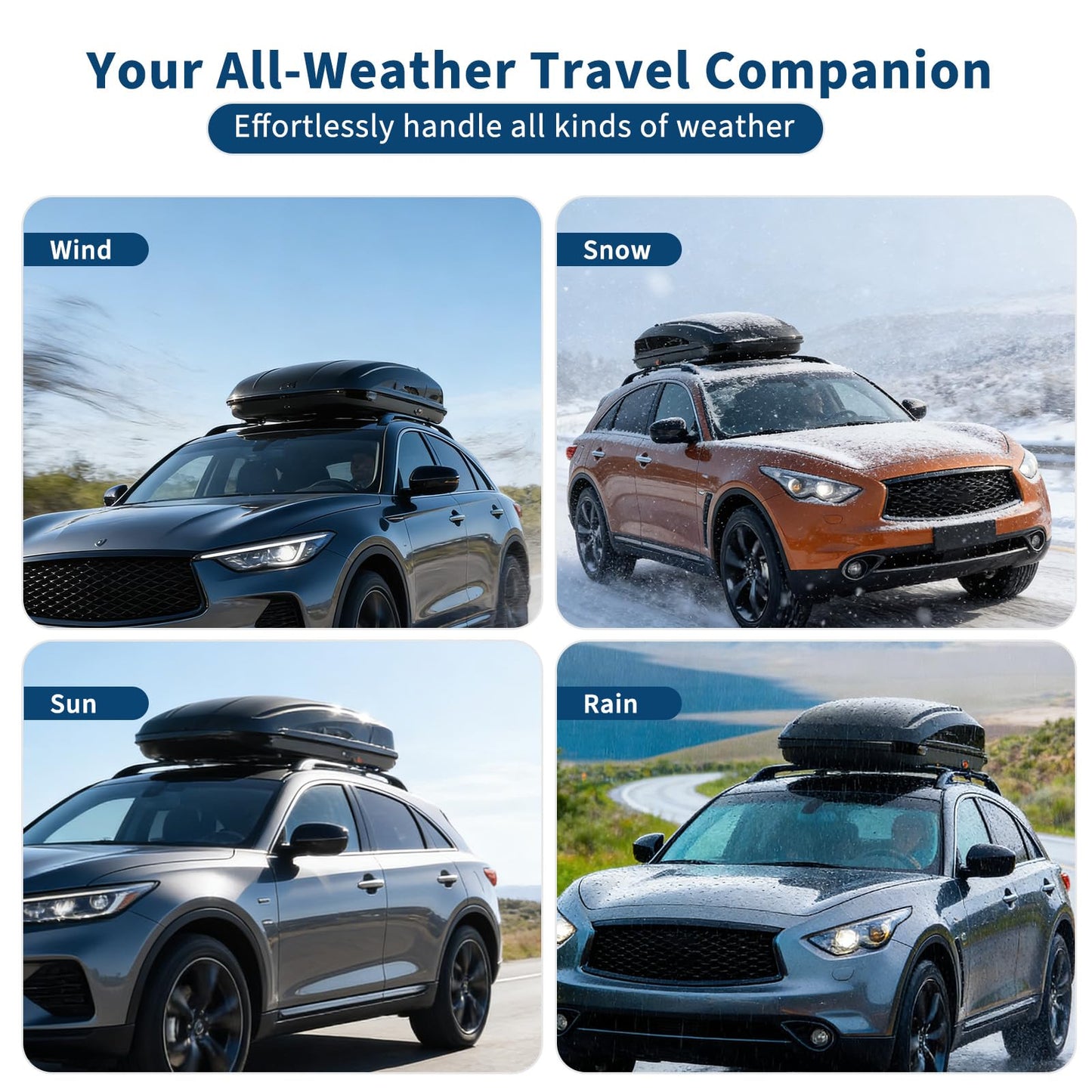 Rooftop Cargo Box Carrier, 14 Cu ft Hard Shell Rooftop Cargo Carrier - Dual-Side Opening, Universal Car/SUV Fit, Waterproof ABS Material, 165Lbs Capacity w/Secure Straps & Keys