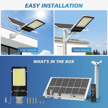 10000W Solar Street Lights Outdoor - LED 6500K Solar Lights Outdoor Dusk to Dawn, High Brightness Solar Parking Lot Lights Commercial, IP66 Waterproof Street Lights Solar Powered for Yard (2 Pack)