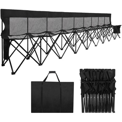 Permade Soccer Bench- Folding Team Bench Soccer 9 Seats, Portable Sideline Sports Benches with Mesh Seat and Back with Bag, Foldable Breathable Chairs for Sports Football Camp Events (Black