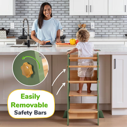OCODILE Toddler Standing Tower - Adjustable Height Toddler Kitchen Stool Helper - Ideal Kids Kitchen Step Stool for Learning New Skills - Extra Secure with Safety Feet - Green