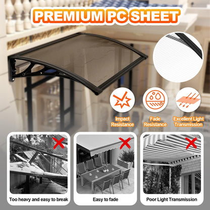 Door Awning,Awning for Door Entrance with Polycarbonate Cover,Shields Windows,Patio & Exteriors from Sun/Rain/Snow Brown 24x87in/60x220cm