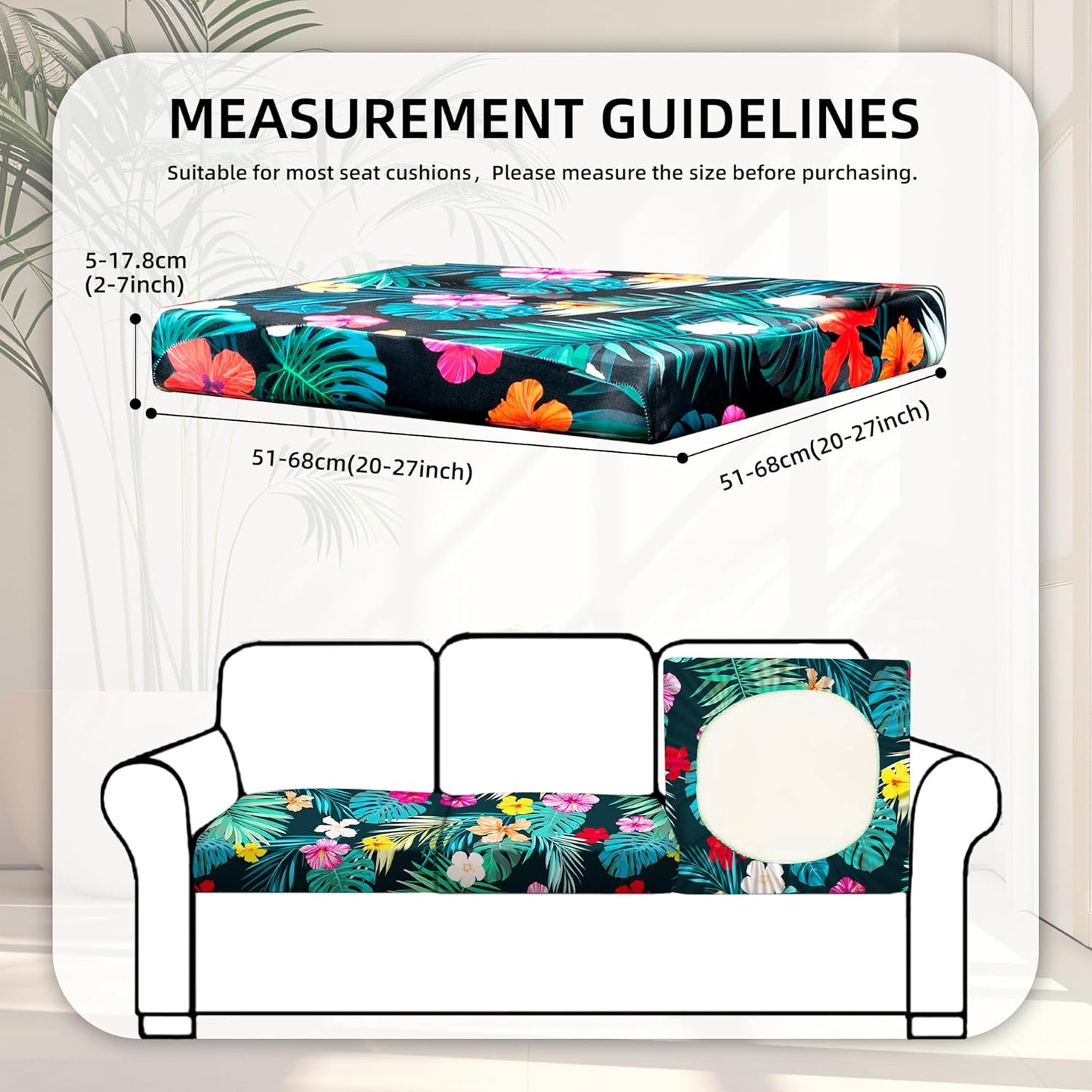 Skiennix 8Pcs Stretch Patio Cushion Covers - Washable & Reusable Outdoor Sofa Slipcovers | Flowered Leaves Design