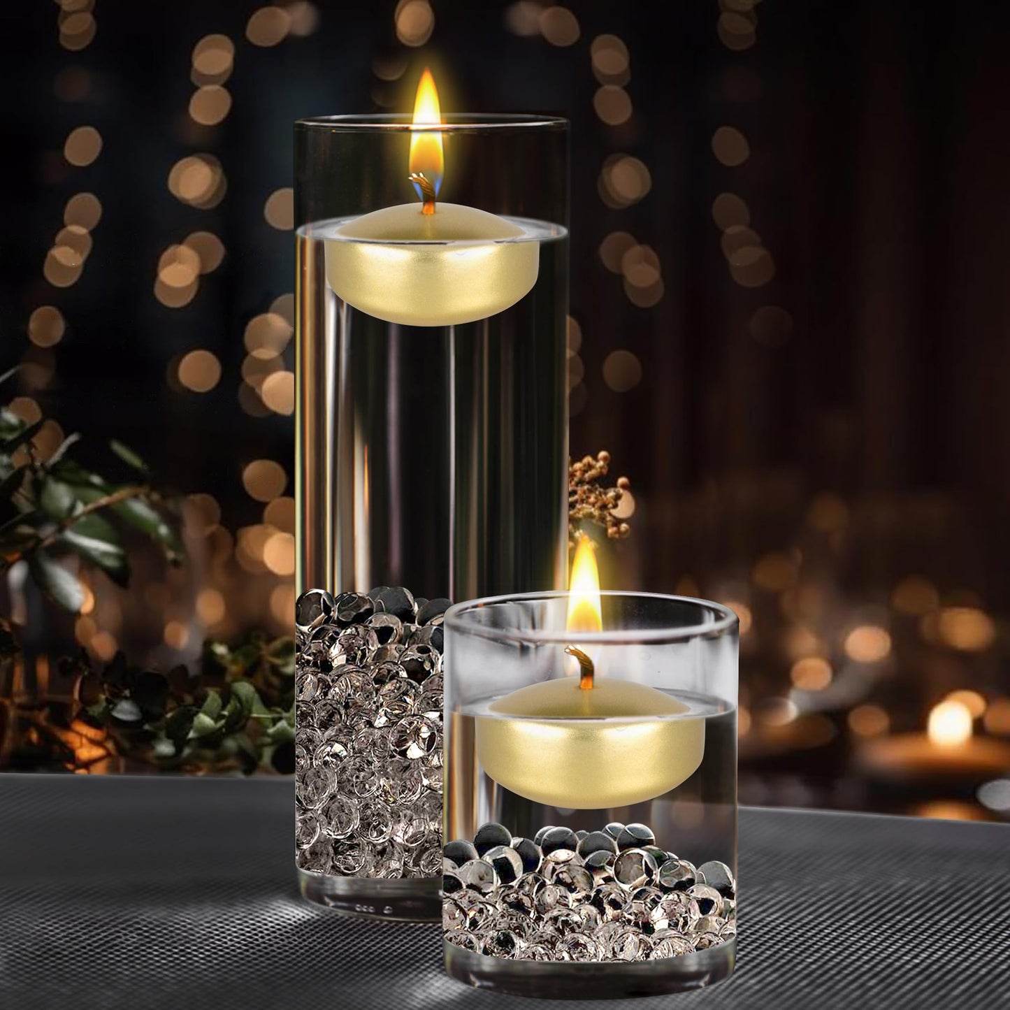 Mega Candles 12 pcs Unscented Gold Floating Candles, Hand Poured Wax Candle 2 Inch Diameter, Home Décor, Wedding Receptions, Centerpieces, Occasions, Events, Festivities, Meditations, Spas