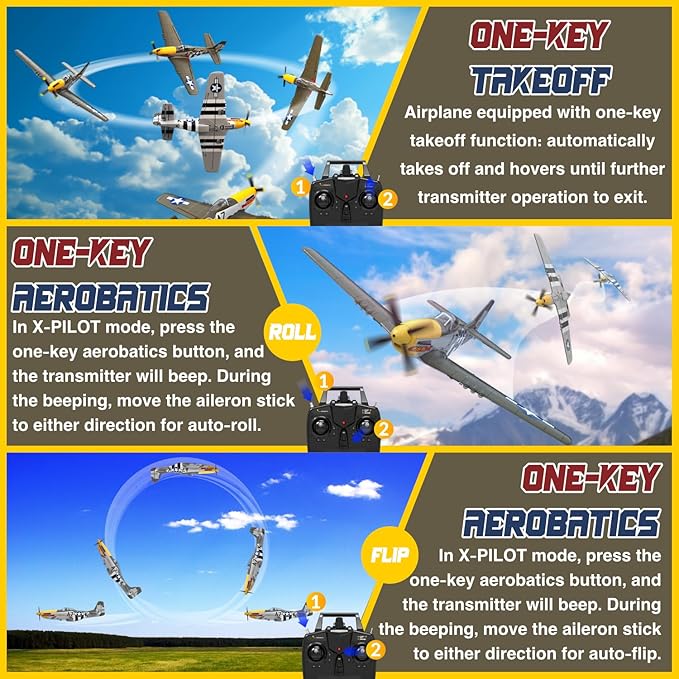 LEAMBE Brushless 4 Channel RC Plane Ready to Fly Aerobatic Aircraft Easy Control for Beginners P51 Mustang RC Airplane for Adults Green