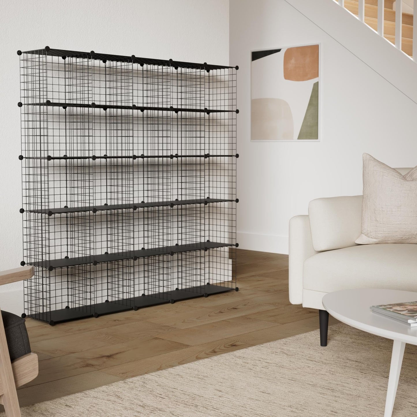 HUBSON Wire Cube Storage Organizer, Book/Toy/Craft/Potted Plants and petCloset Organizers and Storage Shelves, 25-Cube Freely Combinable Metal Grids Storage Shelf,Black Plus Iron