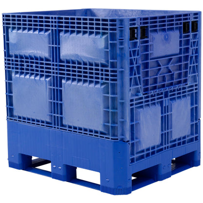 Buckhorn 48" x 40" x 46" Collapsible Bulk Box Container, General Purpose Plastic Stacking Gaylord Box with 4-Way Forklift Access and 2 Drop Doors, 1100 lb Capacity Storage Tote, Blue (BG48404602)