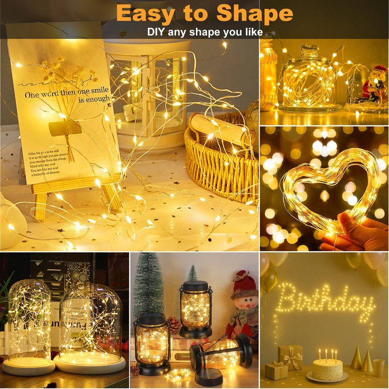 32FT(16 * 2) Fairy Lights Battery Operated, Rechargeable String Lights with Timer, Mini Waterproof LED Twinkle Lights for Bedroom, Christmas Decorations, Wedding Party Decor, Warm White