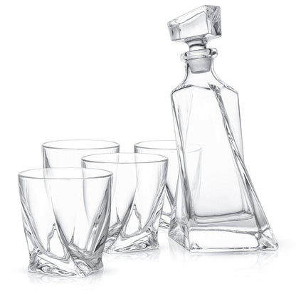JoyJolt Atlas 5-Piece Luxury Crystal Whiskey Decanter Set, 22 oz Decanter & 4 x 10.8 oz Old Fashioned Whiskey Glasses