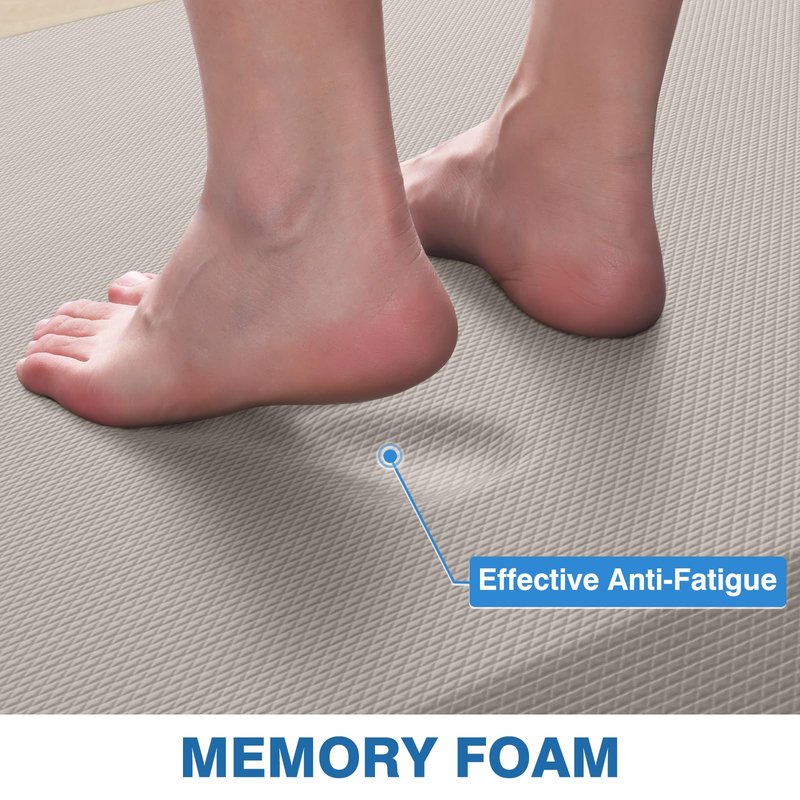 StepRite Kitchen Mats, 2PCS Kitchen Rugs, Cushioned Anti Fatigue Kitchen Mats for Floor, Non-Slip Standing Desk Mat, Waterproof Kitchen Rug Set for Kitchen, 20" x 32"+20" x 72"-Full 1 inch Thick,Khaki