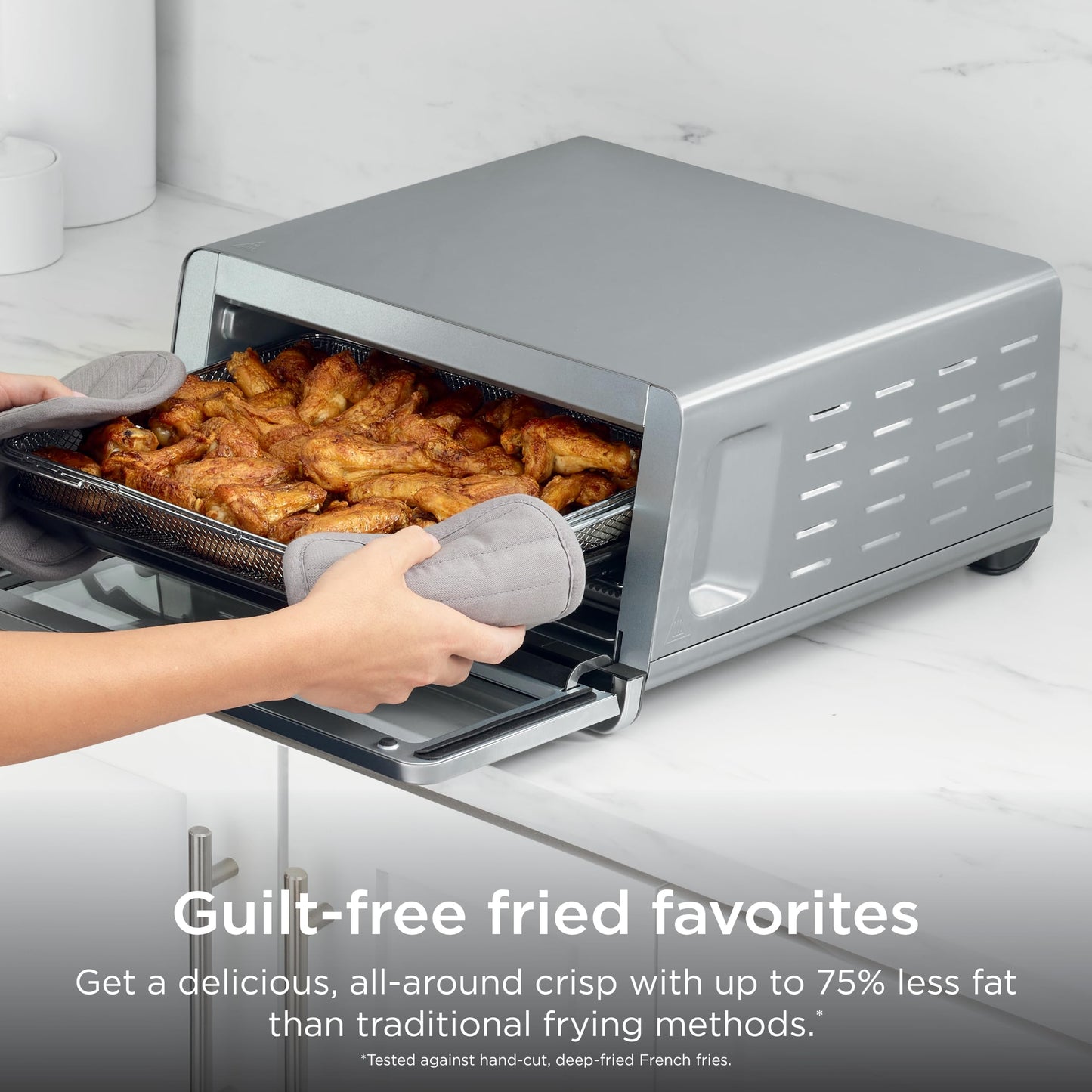 Ninja Flip Toaster Oven & Air Fryer, 8-in-1 Functionality, Flip Up for Storage Space, Large Capacity, Air Fry Basket, Wire Rack, Sheet Pan, Removable Crumb Tray, Stainless, 1800 Watts, SP151 (Renewed)
