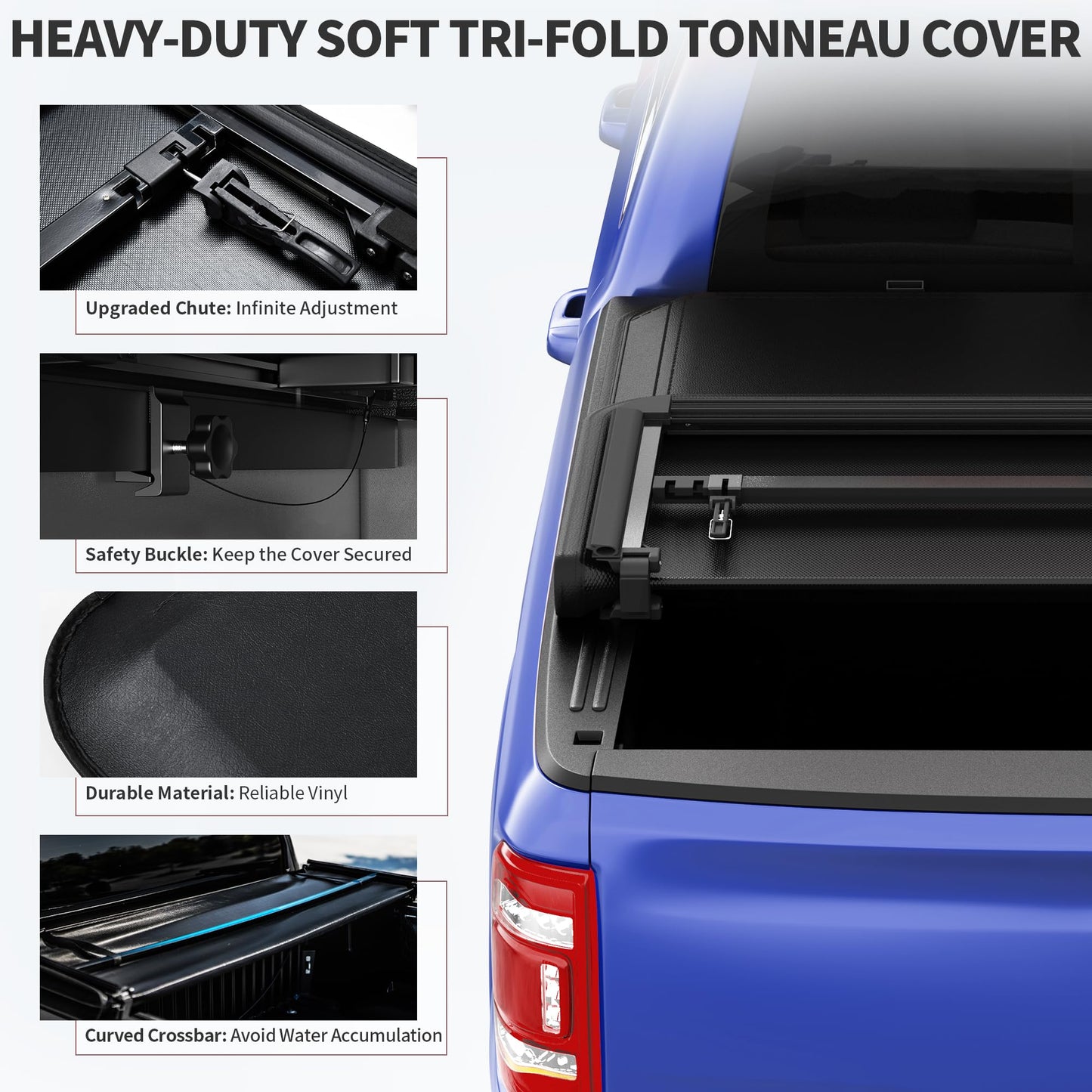 oEdRo Upgraded Soft Tri-fold Truck Bed Tonneau Cover On Top Compatible with 2014-2018 Chevy Silverado 1500 / GMC Sierra 1500 with 5.8ft Bed, Fleetside