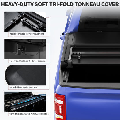 oEdRo Upgraded Soft Tri-fold Truck Bed Tonneau Cover On Top Compatible with 2014-2018 Chevy Silverado 1500 / GMC Sierra 1500 with 5.8ft Bed, Fleetside