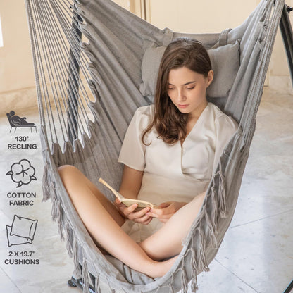 PNAEUT Hammock Chair with Stand Indoor Outdoor, Hanging Chair, Egg Swing Chair with Patented Adjustable Pillow, 2 Cushions, Bag, for Bedroom Balcony Patio, 350lbs Capacity (Light Gray)