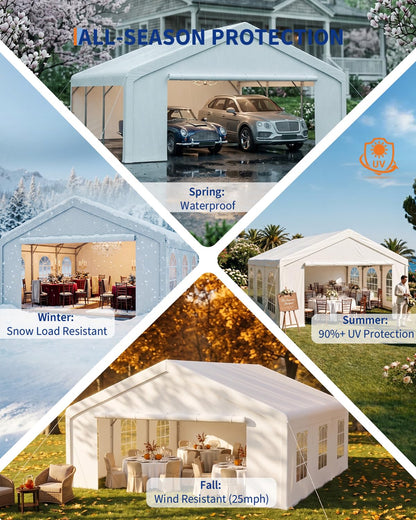 20x20 ft Heavy Duty Party Tent, Upgraded Galvanized Steel Frame Outdoor Canopy, with Mesh Screen & PE Roll-Up Double Doors, Removable Sidewalls and Windows, Wedding Event Commercial Carport