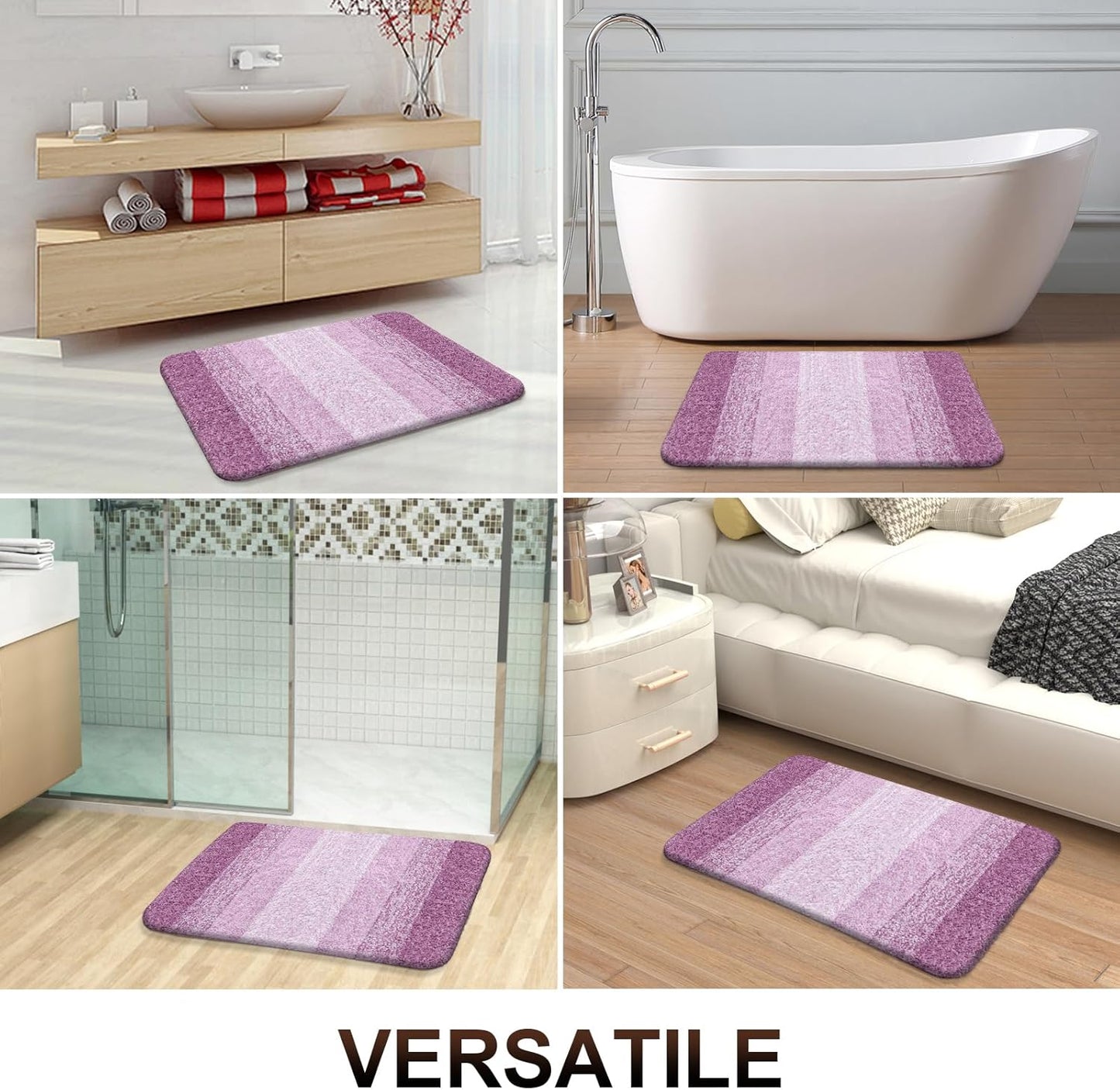 OLANLY Bathroom Runner Rug - Extra Soft Microfiber Mat with Rubber Backing | Quick Dry, 59x24, Pinkish-Purple