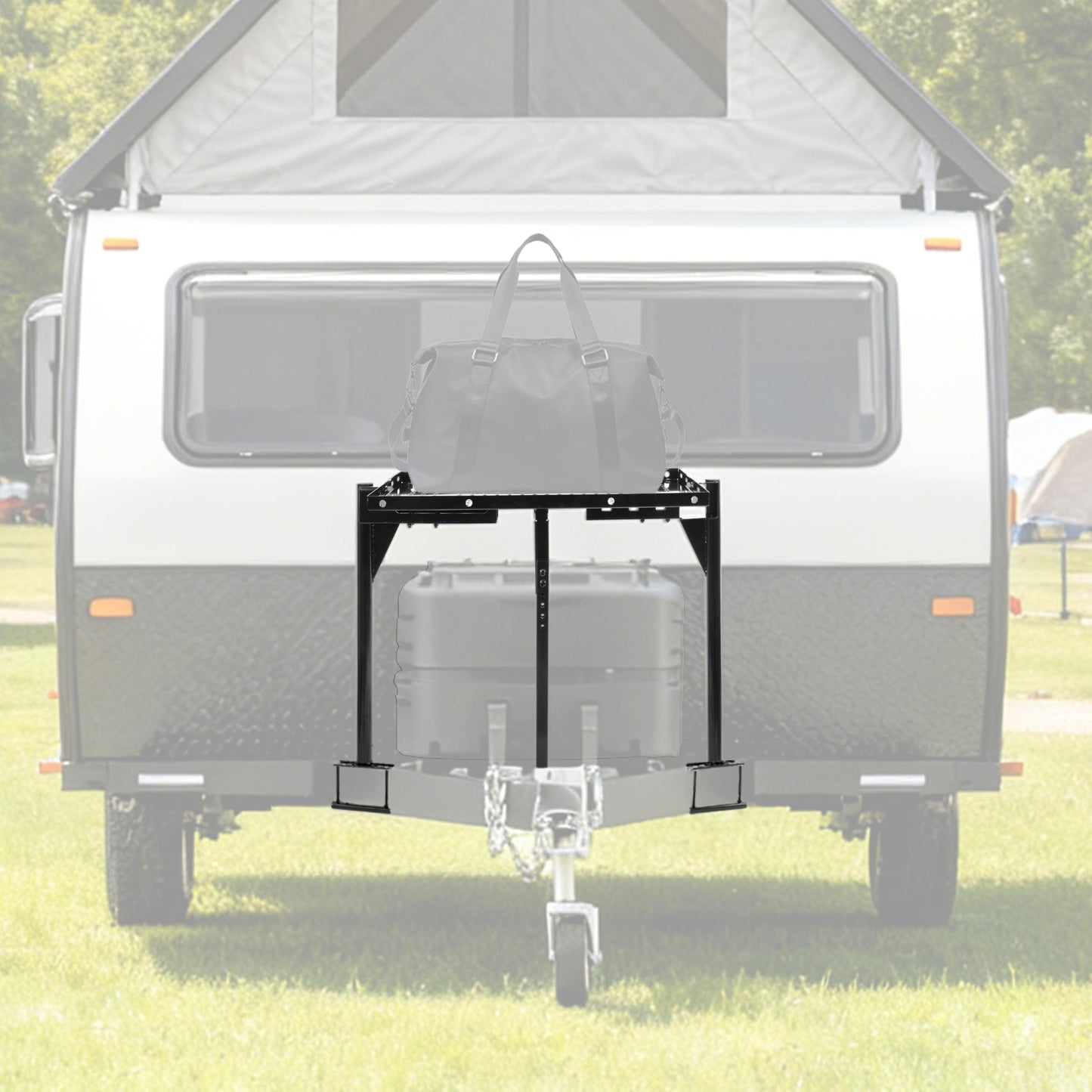 ALMULOO Trailer Tray Compatible with Outdoor Storage for RVs or Campers Frame Cargo Carrier Generator Rack Mount Steel Powder Coated Black