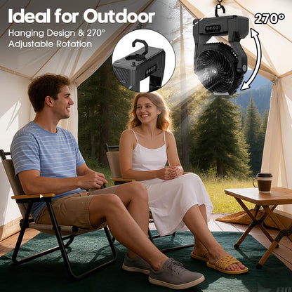 XZK 24000mAh Rechargeable Camping Fan, 64H Runtime Battery Powered Portable Travel Fan with LED Light, Tent Fans for Indoor,Outdoor,Fishing,Jobsite & Hurricane Emergency,Gifts for Men Dad Him,Black