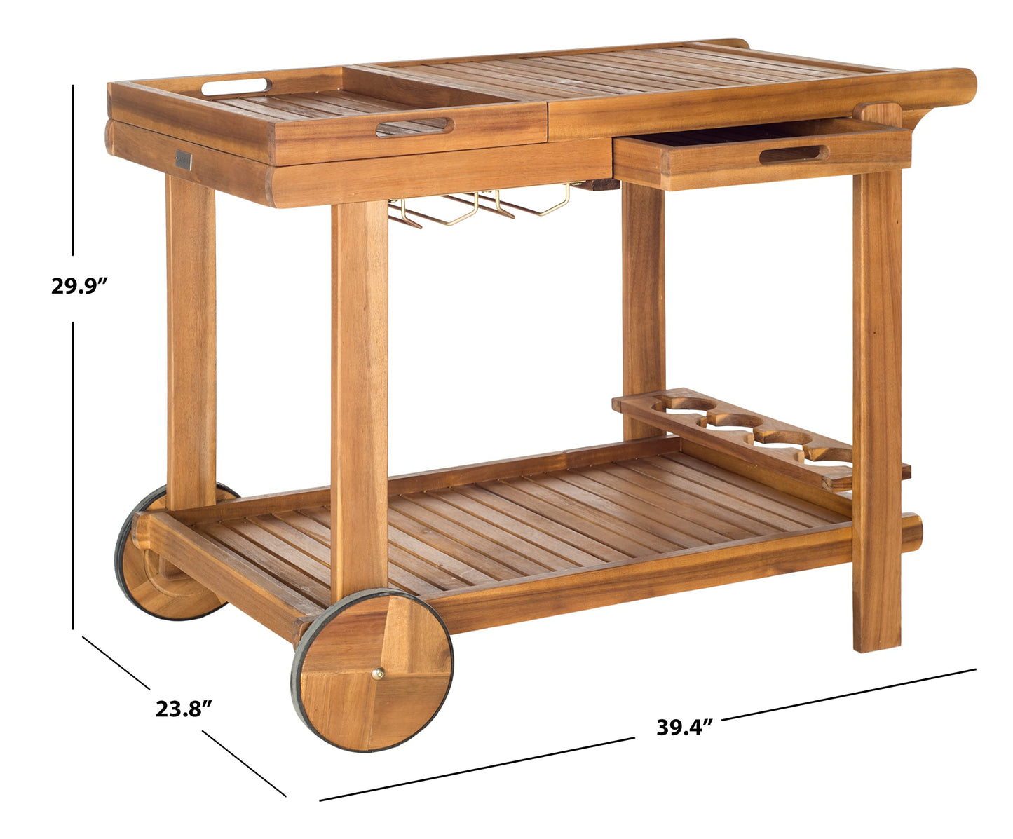 Safavieh -Outdoor Collection Orland Natural Wood Tea Trolley Cart