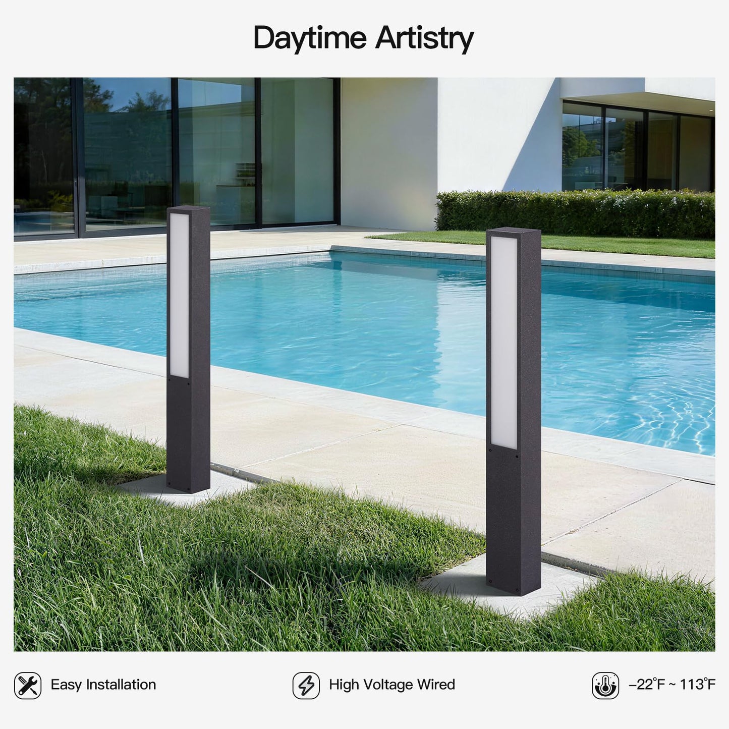 MVBT 39.4" Landscape Path Lights, AC100-240V Outdoor Pathway Lights Wired, Bollard Light IP65 Waterproof, Modern Driveway Light, LED Bollard Landscape Lighting Walkway Lamp for Lawn Patio Garden Yard