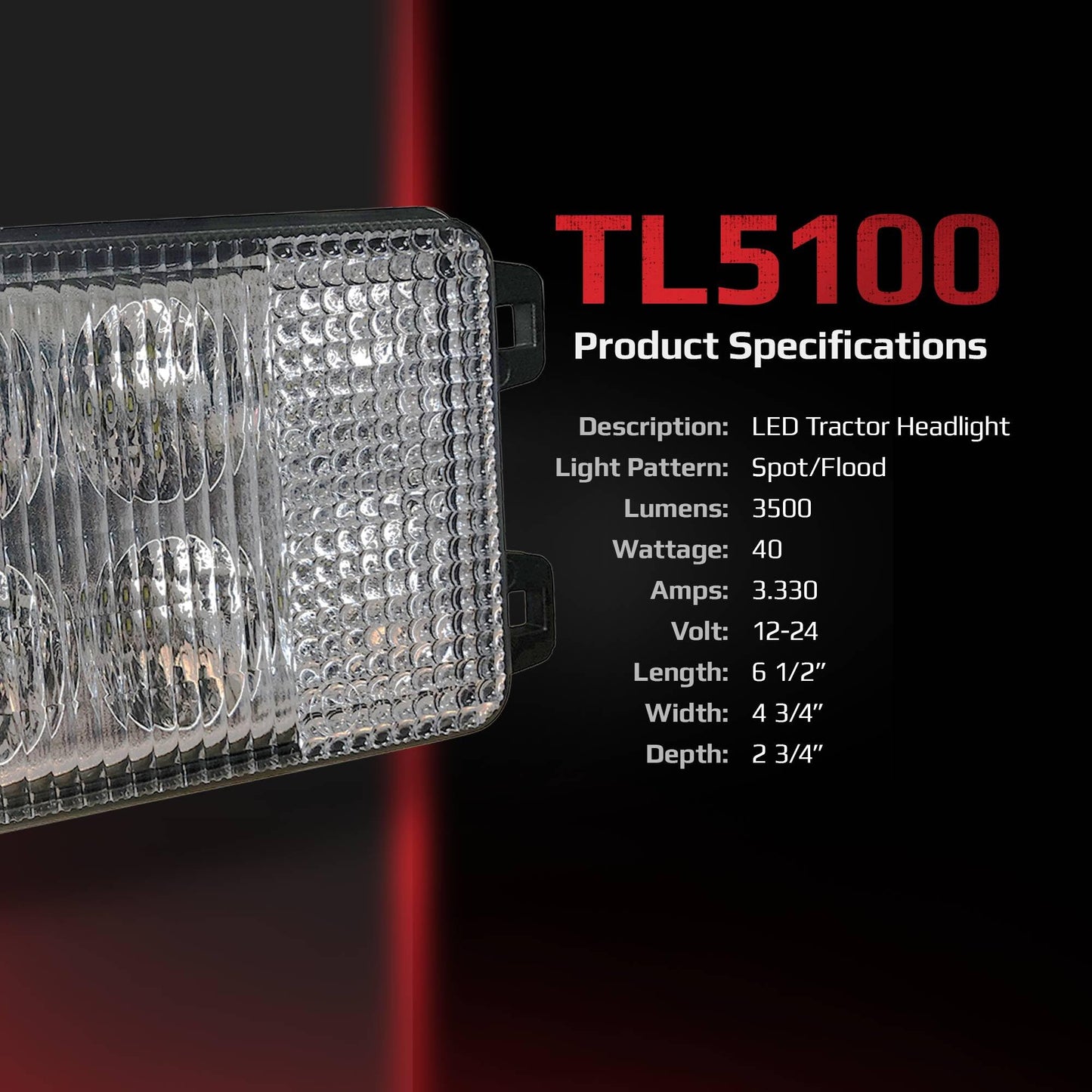 TIGERLIGHTS TL5100 LED Headlight 12V Compatible With/Replacement For John Deere 1025R, 1026R, 2025R, 2027R, 2032R, 2036R, 2038R, 2320, 2520 Flood/Spot Combo Off-Road Light