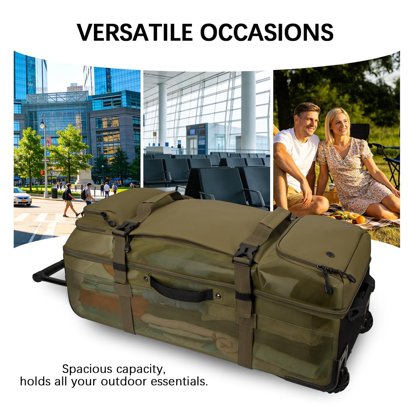 LARIPOP 33 Inch 100L Extra Large Rolling Duffle Bag with Wheels, Wet Pocket & Shoe Compartment, Heavy Duty Water Resistant Wheeled Duffel for Moving Travel Camping