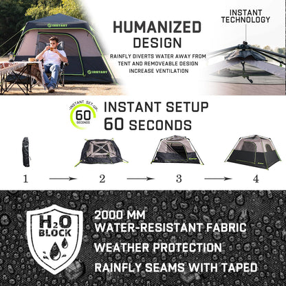 HINSTANT 4/6/8/10 Person Instant Tent, Waterproof Pop Up Tents for Camping with Rainfly, 60 Seconds Easy Setup, Automatic Cabin Tent for Family Camping with Expandable Carry Bag & Upgraded Ventilation