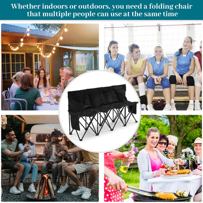 Kigley 2 Pack 4 Seat Folding Soccer Bench, Portable Sports Bench with Carry Bag and Side Pockets, 8 Person Sideline Chairs for Football Basketball Camping Practice Games(Black)