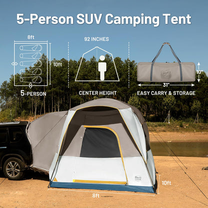 Timber Ridge 5 Person Truck-Bed-Tents SUV Camping Tent with Rainfly & Storage Bag 10' W X 8' L X 7.1' H Khaki