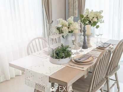 FEXIA Boho Table Runner with Tassels 72 Inches Long for Home Decor Room Decor Farmhouse Rustic Macrame Table Runners for Dining Bedroom Bridal Shower(12x72 Inches)
