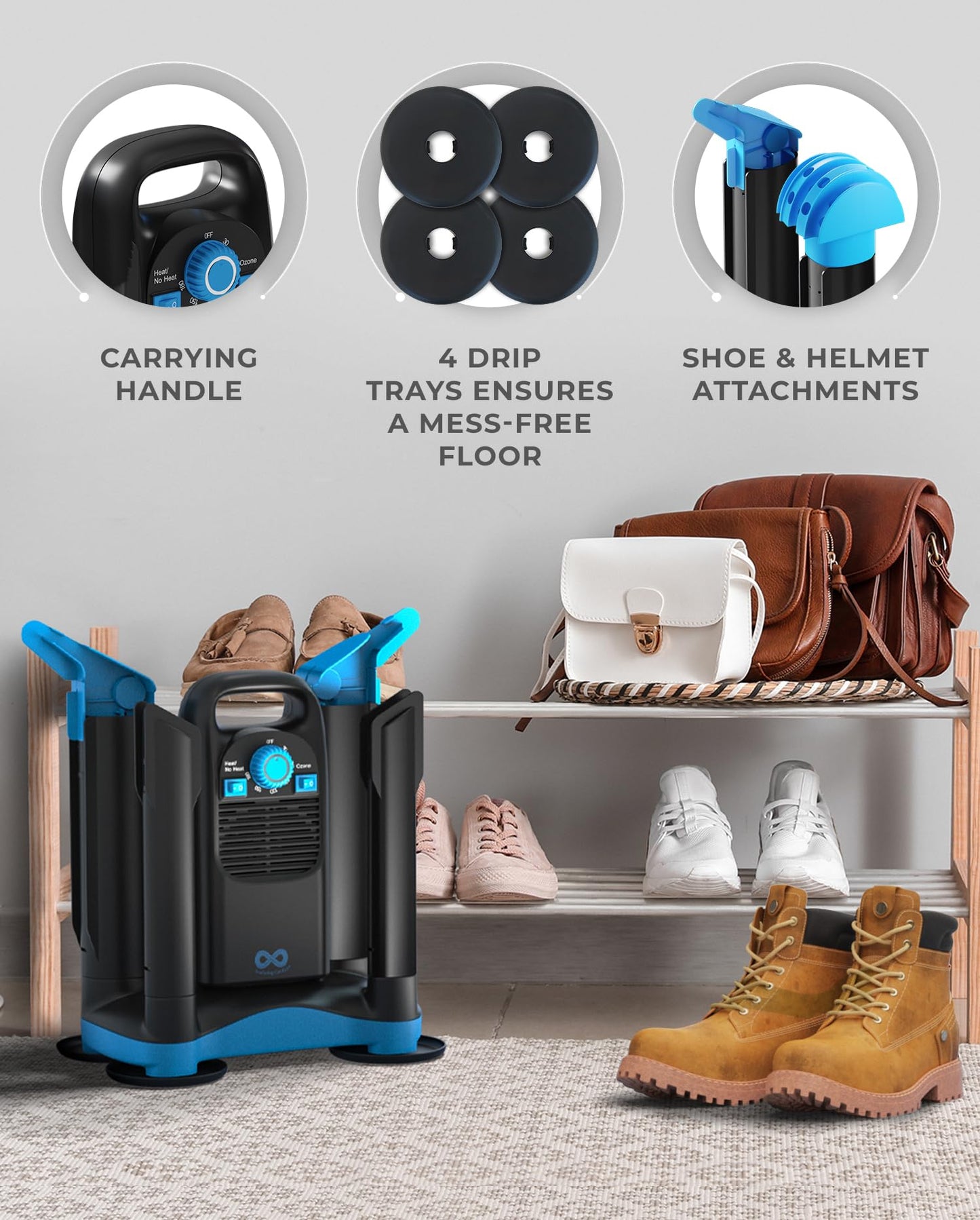 Upgraded Boot Dryer for Work Boots with Ozone Deodorizer- Easy to Use Compact Boot Warmer - Fast Drying Shoe Dryer for Sneakers, Gloves, Adjustable Drying Tubes, Ski Boot Warmers/Dryer (2 Pair Model)