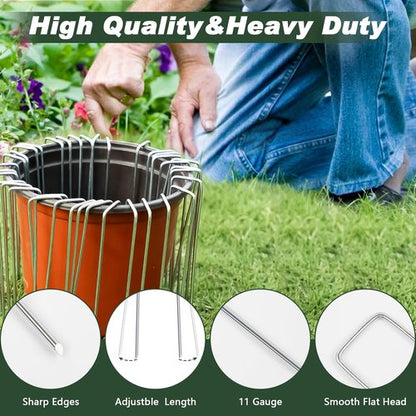Feed Garden 4-Inch Galvanized Landscape Staples - 50 Pack Anti-Rust Garden Stakes for Weed Barrier Fabric