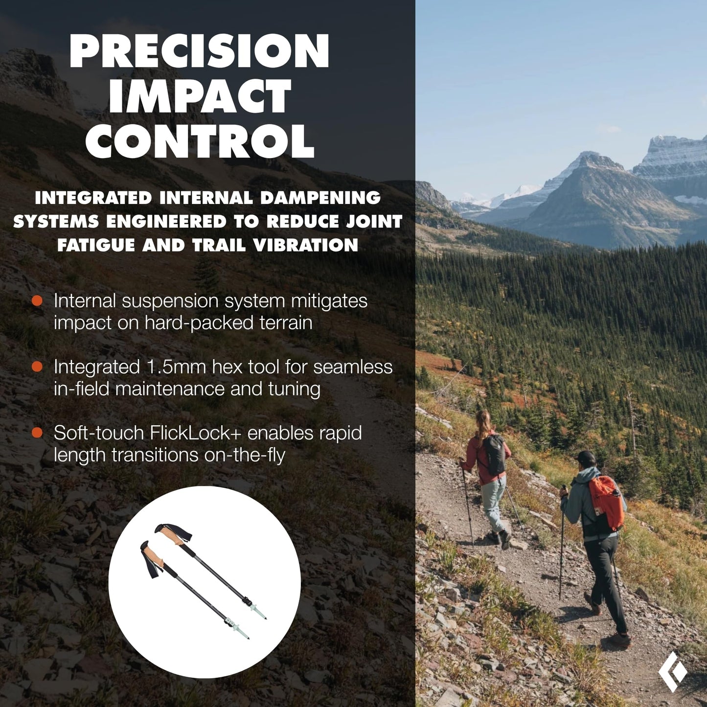 BLACK DIAMOND Pursuit Shock Trekking Poles (Pair)| Shock-Absorbing Design | Adjustable Aluminum | for Hiking & Backpacking | Steel Grey-Foam Green