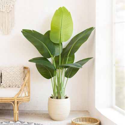 Keeplush Lifelike Bird of Paradise Artificial Plant 4ft Faux Banana Leaf Tree with 9 Trunks for Home Decor - Perfect Indoor Silk Floor Plant for Living Room, Office, and Bedroom Ambiance Enhancement