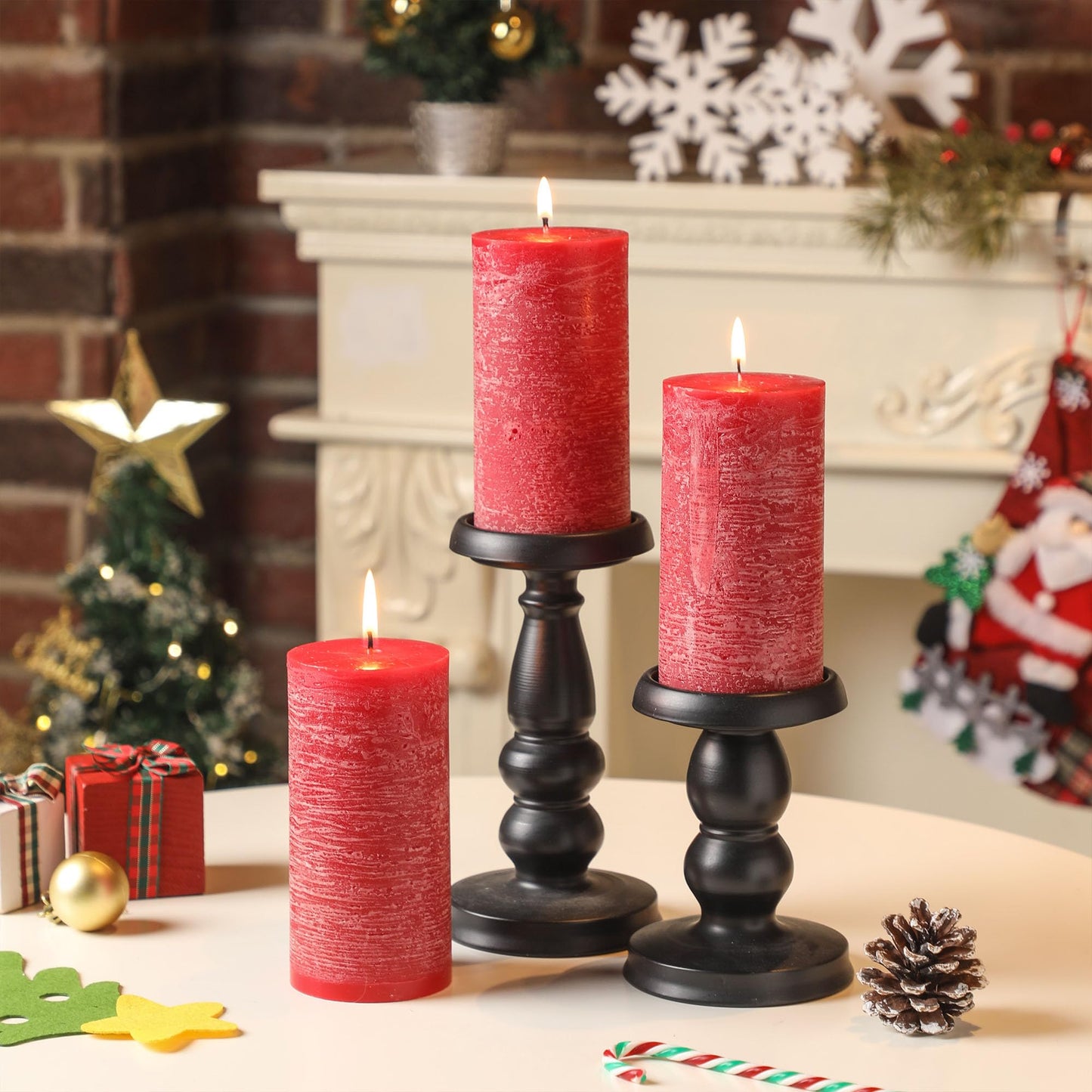 3x6 Inch Red Pillar Candles Set of 3, Christmas Candles Unscented Red Pillar Candles, Dripless Candles Long Burn Time for Wedding, Christmas Decor and Home Decor, Xmas Dinner Table Decor
