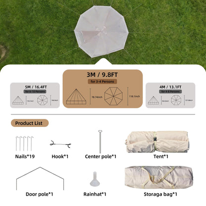 KEIKI 4 Season Canvas Bell Tent 9.8 FT Waterproof All Weather Glamping Yurt Tent, Luxury Hot Tent Stove Jack, Breathable Compact Family Camping Teepee for 4 People Outdoor Music Festival Party, Green