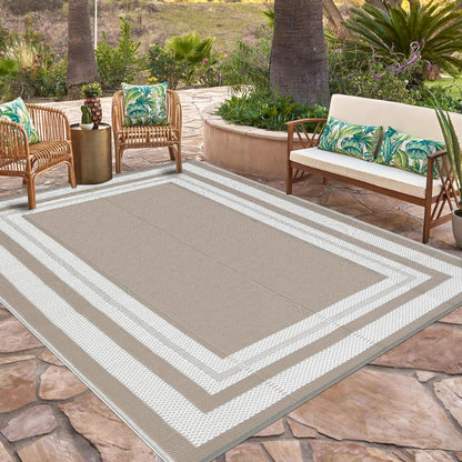 GarveeHome Outdoor Patio Rug 10x20 Plastic Straw Rug Waterproof Large Outdoor Rugs Reversible Portable Camping Rugs Lightweight Floor Mat for RV Porch Balcony Patios Picnic Outside Grey Beige Panel