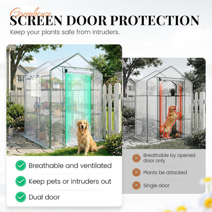 KING BIRD Premium Greenhouse for Outdoors, 56x56x77 in Walk-in Hot House with Thickened Cover, Reinforced Frame, Screen Windows & Mesh Door, 3 Tiers 14 Shelves for Outside Garden Seedlings, Clear