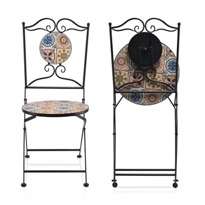 Alpine Corporation Indoor/Outdoor Mediterranean Tile Design Set Table and Chairs Patio Seating