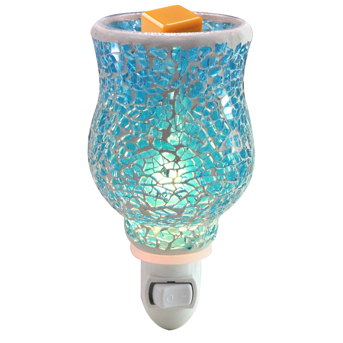 CVHOMEDECO. Mosaic Wall Plug-in Electric Wax Melt Warmer Decorative Mosaic Fragrance Warmer for Scented Candle, Wax Melts, Tarts and Fragrance Oils, Night Light Decor., Sky Blue
