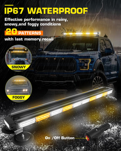 LRTER 42inch 206 LED Rooftop Emergency Strobe Light Bar Flashing Safety Lights w/Controller Traffic Advisor Warning Hazard Light for Trucks Vehicles Construction Tow Pickup Snowplow Amber White