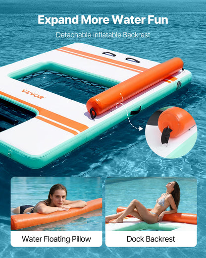 VEVOR Inflatable Floating Dock, 10 x 6 FT Inflatable Dock Platform, Non-Slip Water Air Mat with Portable Carrying Bag and Detachable Ladder, Floating Water Platform Island Raft for Pool Beach Ocean