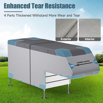 Umbrauto Truck Camper Cover Fits 10-12ft, 7-Layer Top RV Trailer Covers, Waterproof All Season Protection with Gutter Cover, Windproof Straps